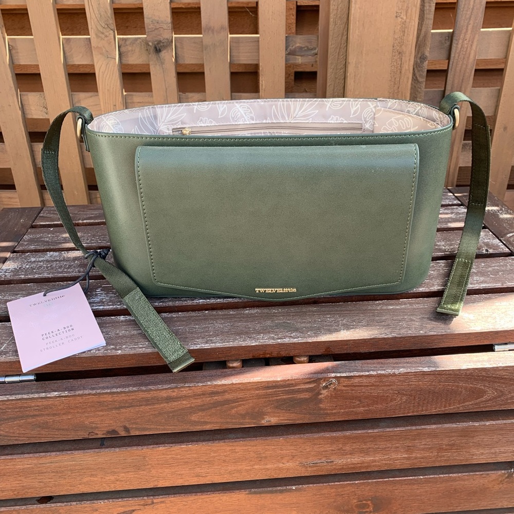 TWELVELITTLE vegan leather stroller caddy (NWT) in Olive